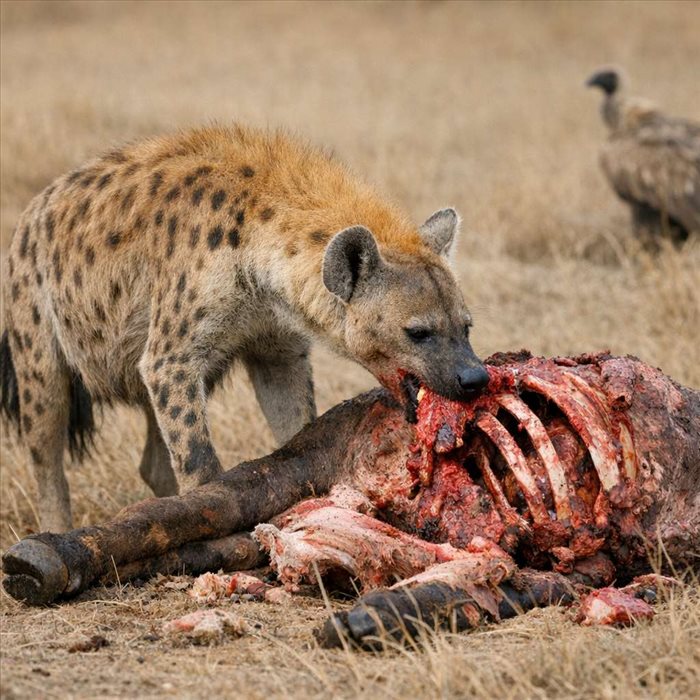 Que mange une hyène tachetée ? Régime, chasse et charognes